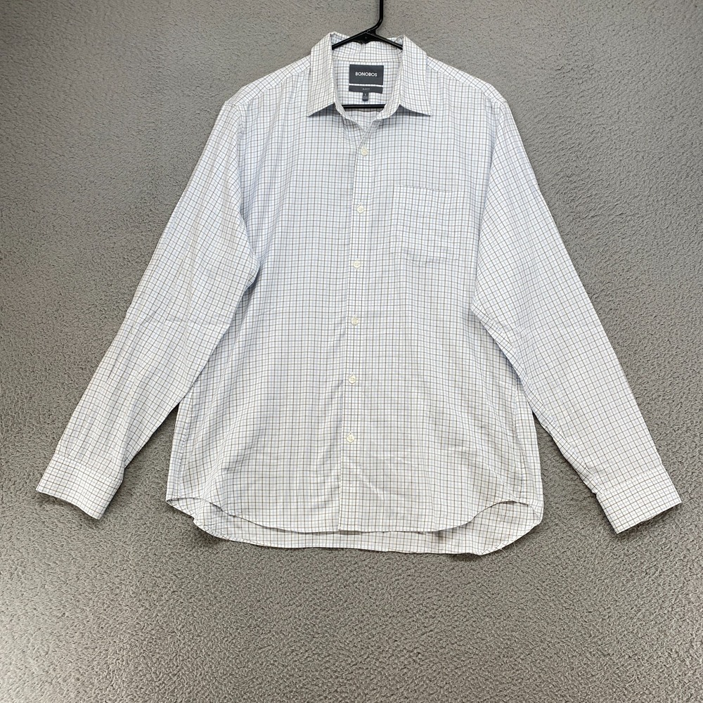 Bonobos Shirt Mens Large Check Casual Work Long Sleeve Slim Fit‎ Stretch White